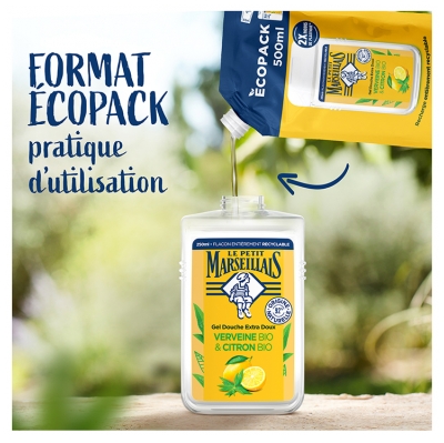 Le Petit Marseillais Gel Douche Extra Doux Verveine Bio et Citron Éco Recharge Bio 500 ML