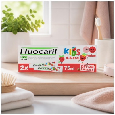 Fluocaril Kids Dentifrice Bi-Fluoré 0-6 Ans Fraise 2 x 75 ml