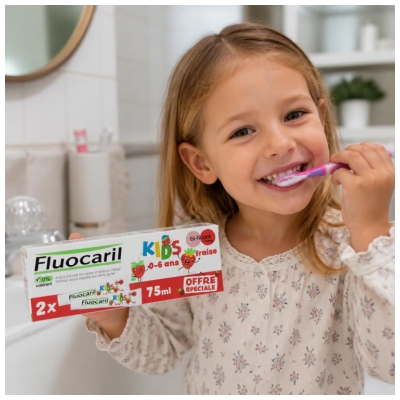 Fluocaril Kids Dentifrice Bi-Fluoré 0-6 Ans Fraise 2 x 75 ml