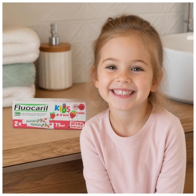 Fluocaril Kids Dentifrice Bi-Fluoré 0-6 Ans Fraise 2 x 75 ml