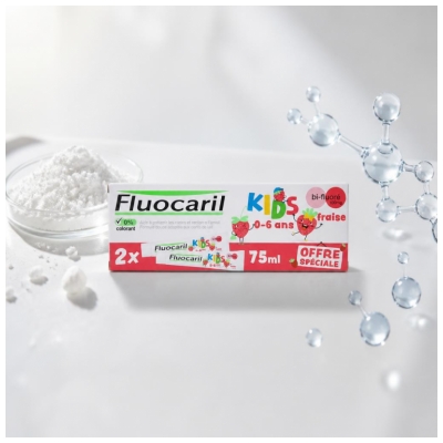 Fluocaril Kids Dentifrice Bi-Fluoré 0-6 Ans Fraise 2 x 75 ml