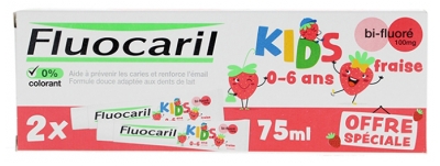 Fluocaril Kids Dentifrice Bi-Fluoré 0-6 Ans Fraise 2 x 75 ml