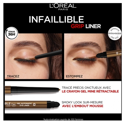 L'Oréal Paris Infaillible Grip Liner Gel Automatic 1,4 g - Couleur : 012 Bronzed Espresso