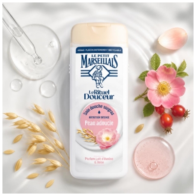 Le Petit Marseillais Soin Douche Surgras Lait d'Avoine & Rose 400 ML