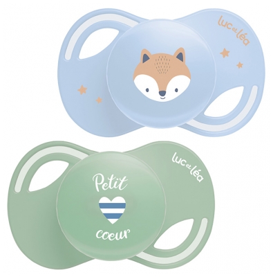 Luc et Léa Collection 2 Sucettes Téterelle Extra-Fine Anatomique 0-6 Mois - Modèle : Renard - Petit Cœur