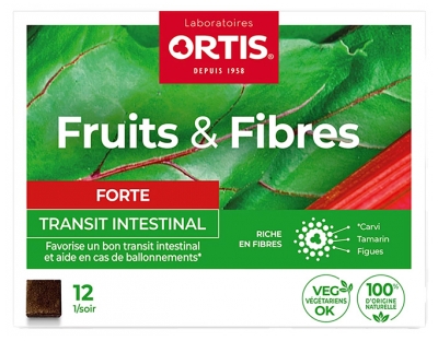 Ortis Fruits & Fibres Forte Favorise le Transit Intestinal 12 Cubes à Mâcher