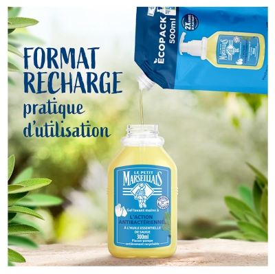 Le Petit Marseillais Gel Lavant Mains L'Action Antibactérienne Eco Recharge 500 ML