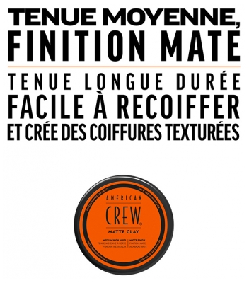 American Crew Matte Clay Pâte de Coiffage Tenue Moyenne à Forte Finition Mate 85 g