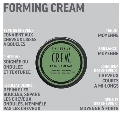American Crew Forming Cream Crème de Coiffage Fixation Souple Brillance Naturelle 85 g