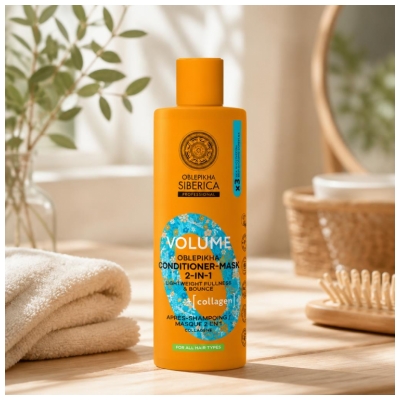 Natura Siberica Oblepikha Volume Après-Shampoing et Masque Collagène Tous Types de 400 ml