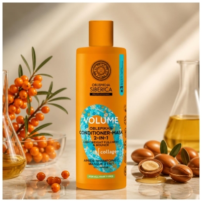 Natura Siberica Oblepikha Volume Après-Shampoing et Masque Collagène Tous Types de 400 ml