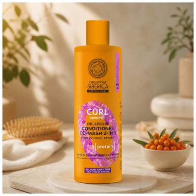 Natura Siberica Oblepikha Curl Control Après-Shampoing Co-Wash Lavant et Anti-Frisottis Tous Types de Boucles 400 ml