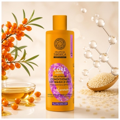 Natura Siberica Oblepikha Curl Control Après-Shampoing Co-Wash Lavant et Anti-Frisottis Tous Types de Boucles 400 ml