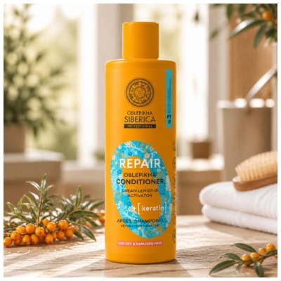 Natura Siberica Oblepikha Repair Après-Shampoing Réparateur Kératine Cheveux Secs et Abimés 400 ml