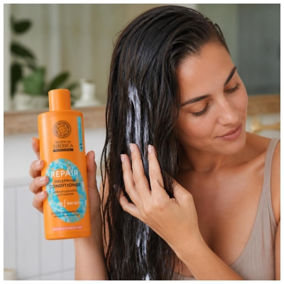 Natura Siberica Oblepikha Repair Après-Shampoing Réparateur Kératine Cheveux Secs et Abimés 400 ml