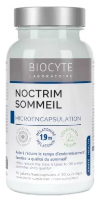 Biocyte Noctrim Forte - Sommeil et Endormissement - 1,9 mg Mélatonine Inositol Coquelicot Magnésium et Vitamine B6 - 30 Gélules