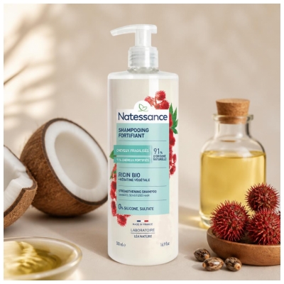 Natessance Shampoing Fortifiant Ricin + Kératine Végétale 500 ml