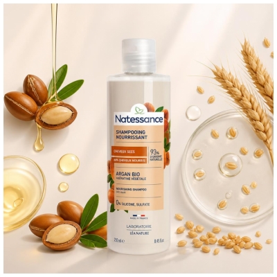 Natessance Shampoing Nourrissant Argan Bio & Kératine Végétale 250 ml