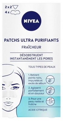 Nivea Patchs Ultra Purifiants Fraîcheur à L'acide Citrique Désobstruent Instantanément les Pores 8 Patchs
