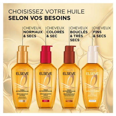 L'Oréal Paris Elseve Huile Extraordinaire Jojoba Sérum Disciplinant Transformateur Cheveux Bouclés Très Secs 100 ml