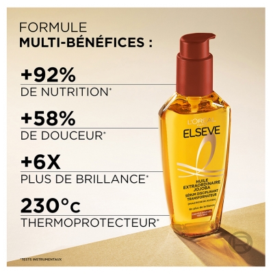 L'Oréal Paris Elseve Huile Extraordinaire Jojoba Sérum Disciplinant Transformateur Cheveux Bouclés Très Secs 100 ml