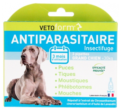 Vetoform Antiparasitaire Insectifuge Grand Chien 3 Unités