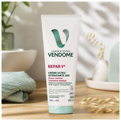 Laboratoires Vendôme Repar V+ Crème Ultra-Hydratante 48h Peaux Réactives à Tendances Atopique 250 ml