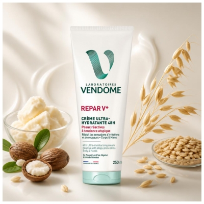 Laboratoires Vendôme Repar V+ Crème Ultra-Hydratante 48h Peaux Réactives à Tendances Atopique 250 ml