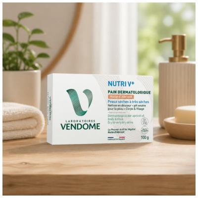 Laboratoires Vendôme Nutri V+ Pain Dermatologique Corps et Visage Huile d'Abricot 100 g