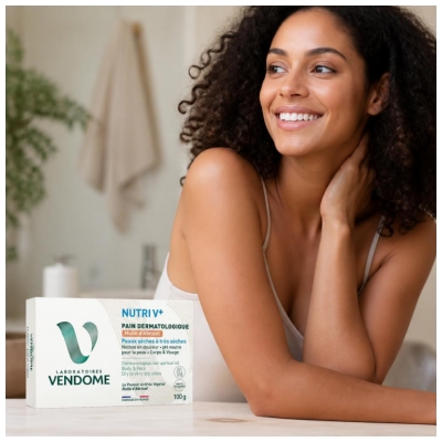 Laboratoires Vendôme Nutri V+ Pain Dermatologique Corps et Visage Huile d'Abricot 100 g