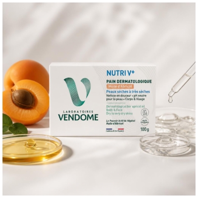 Laboratoires Vendôme Nutri V+ Pain Dermatologique Corps et Visage Huile d'Abricot 100 g
