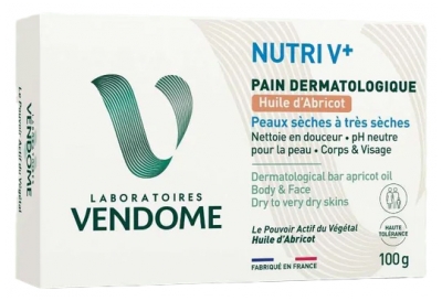 Laboratoires Vendôme Nutri V+ Pain Dermatologique Corps et Visage Huile d'Abricot 100 g