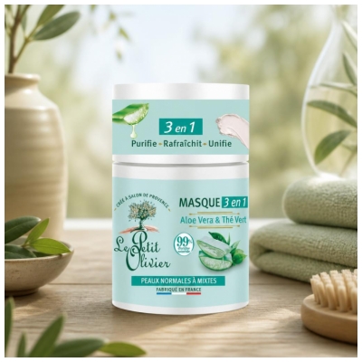 Le Petit Olivier Masque 3en1 à L'Aloe Vera & Thé Vert Peaux Normales à Mixtes 50 g 
