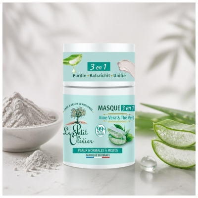 Le Petit Olivier Masque 3en1 à L'Aloe Vera & Thé Vert Peaux Normales à Mixtes 50 g 