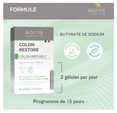Biocyte Longevity Colon Restore - Côlon Irritable - 30 Gélules