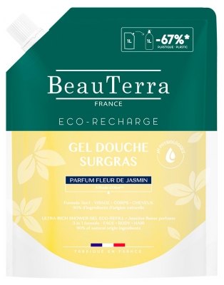 BeauTerra Gel Douche Surgras Fleur Jasmin Éco-Recharge 1 Litre