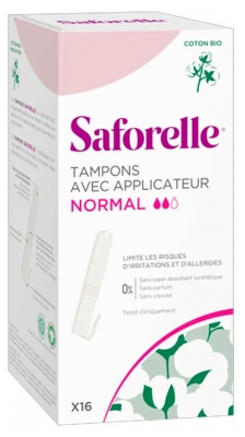 Saforelle 16 Tampons Normal en Coton Bio Avec Applicateur