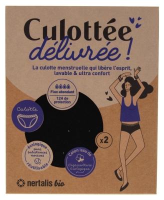 Nertalis Bio Culotte Menstruelle Noire Flux Abondant 2 Culottes - Taille : M - 38/40