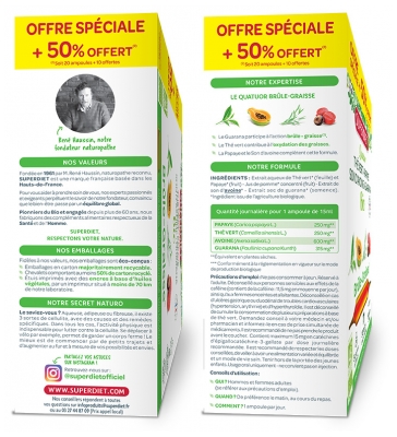 Super Diet Superdiet Quatuor Guarana Brûle Graisse Bio 20 Ampoules+10 Offertes