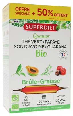 Super Diet Superdiet Quatuor Guarana Brûle Graisse Bio 20 Ampoules+10 Offertes