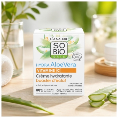 Léa Nature SO BIO étic Hydra Aloe Vera Crème Hydratante Booster d'Éclat 50 ml