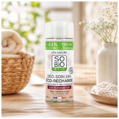 Léa Nature SO BIO étic Déo-Soin 24H Lait d'Ânesse Éco-Recharge Biologique 150 ML