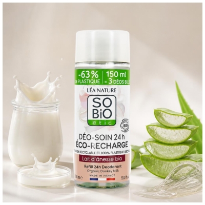 Léa Nature SO BIO étic Déo-Soin 24H Lait d'Ânesse Éco-Recharge Biologique 150 ML