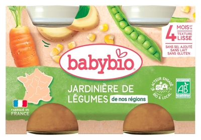 Babybio Jardinière de Légumes Texture Lisse 4 Mois et + Bio 2 Pots de 130 g