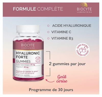 Biocyte Hyaluronic Forte Gummies - Hydrate et Repulpe la Peau - 60 Unités