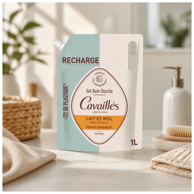 Cavaillès Gel Bain et Douche Lait et Miel Éco-Recharge 1 L