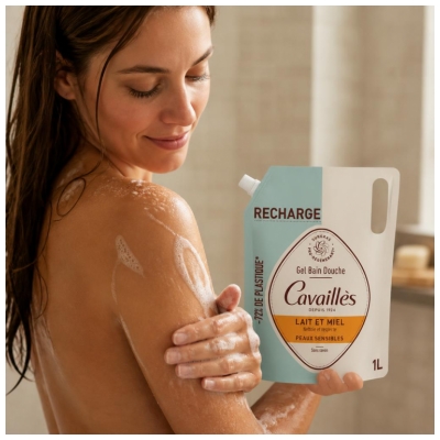 Cavaillès Gel Bain et Douche Lait et Miel Éco-Recharge 1 L