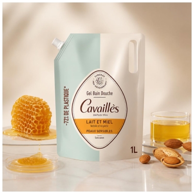 Cavaillès Gel Bain et Douche Lait et Miel Éco-Recharge 1 L