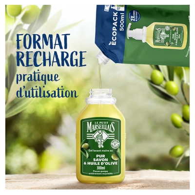 Le Petit Marseillais Gel Lavant Mains Pur Savon & Huile d'Olive Eco Recharge 500 ML