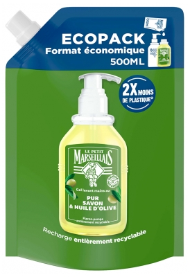 Le Petit Marseillais Gel Lavant Mains Pur Savon & Huile d'Olive Eco Recharge 500 ML